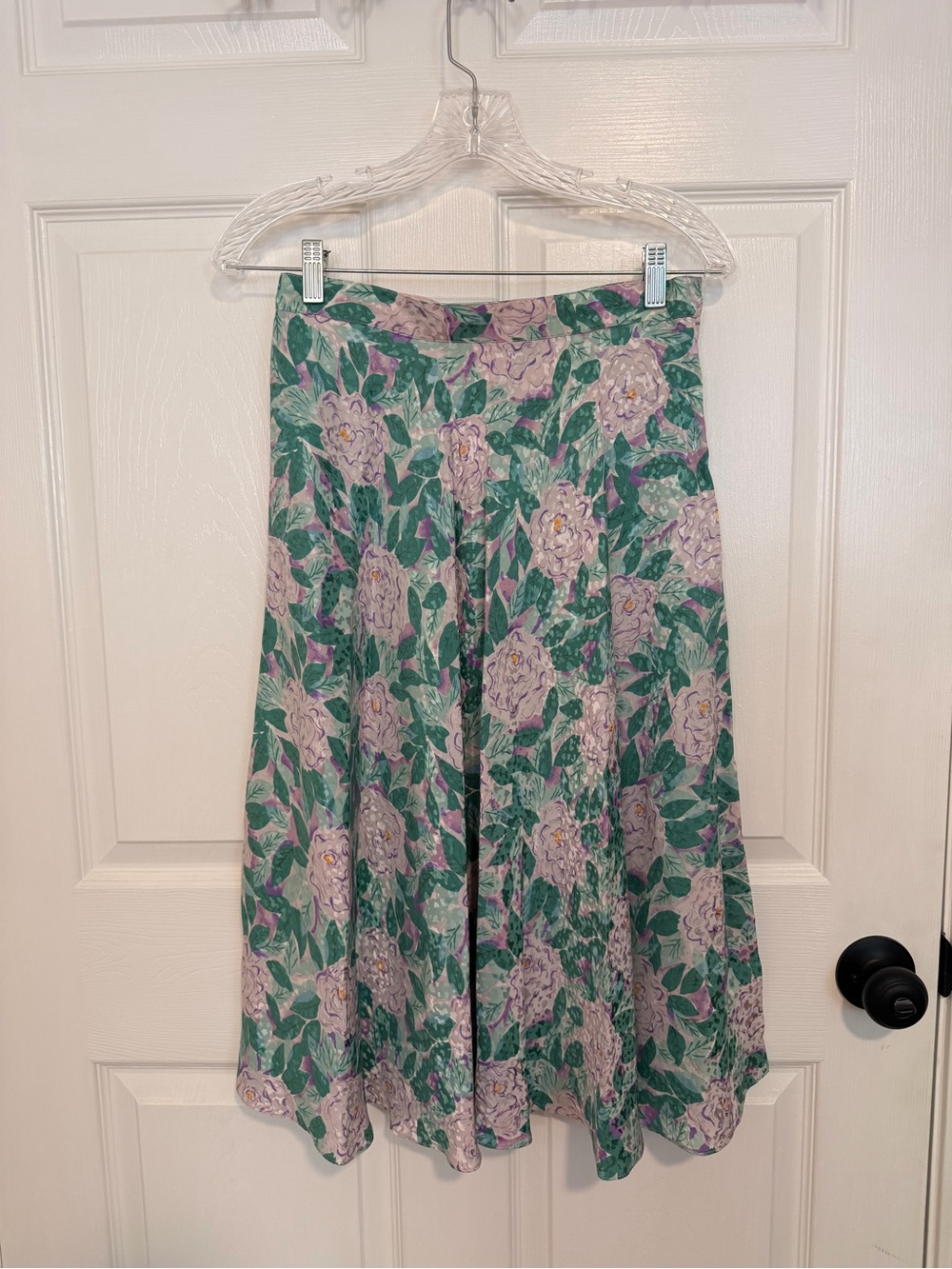 Vintage Silk Floral Green & Lavender A-Line Women's Skirt